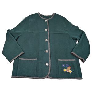 Petressa Blazer Women's‎ 46 Green Wool Blend Edelweiss Embroidery Evergreen VTG